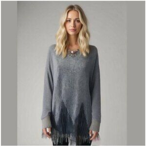 Danny Be Grey Angora Fringe Sweater Medium